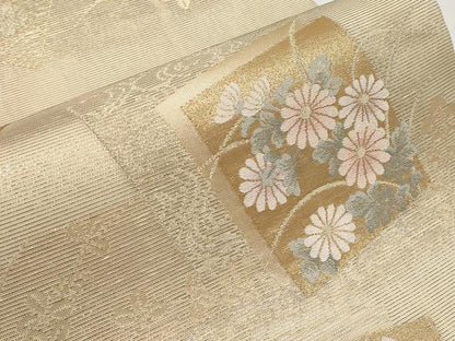 平和屋着物＊夏物 六通柄袋帯 色紙重ね草花文 金糸 正絹 逸品 CABH6211tx
