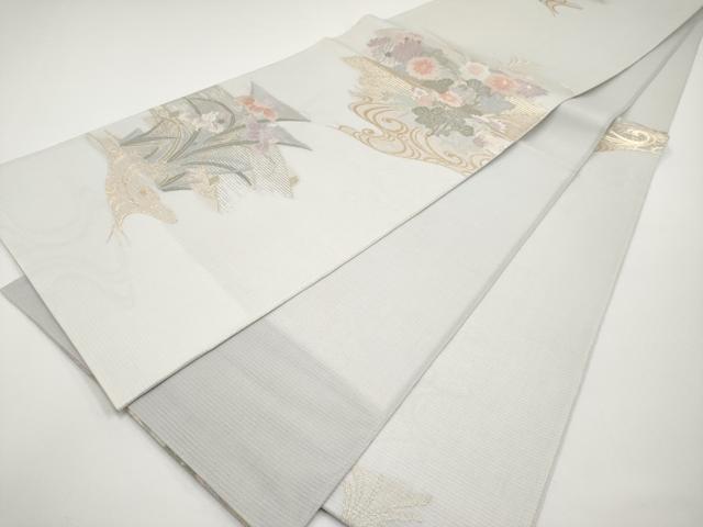 平和屋着物＊夏物 六通柄袋帯 流水草花文 金糸 正絹 逸品 未使用 CABH6216tx