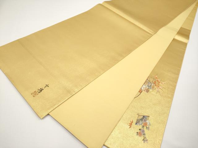 平和屋本店●太鼓柄袋帯　作家物　人物文　本金箔　金泥箔　正絹　逸品　未使用　CABH6232tx