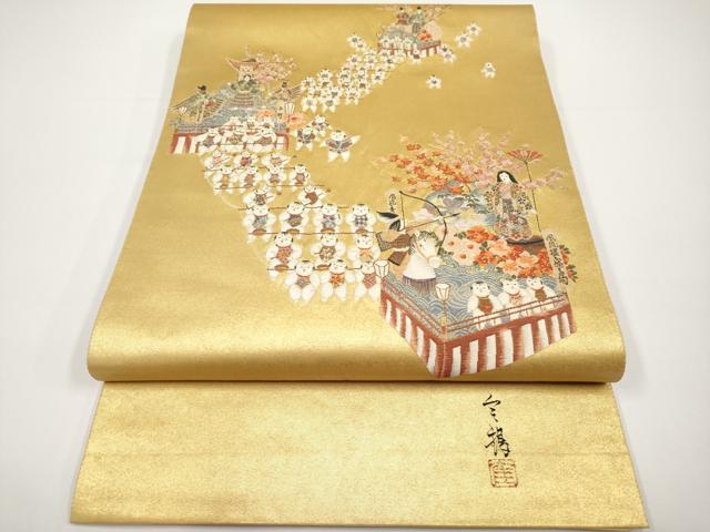 平和屋本店●太鼓柄袋帯　作家物　人物文　本金箔　金泥箔　正絹　逸品　未使用　CABH6232tx