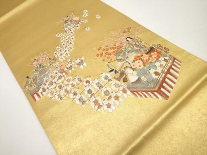 平和屋本店●太鼓柄袋帯　作家物　人物文　本金箔　金泥箔　正絹　逸品　未使用　CABH6232tx