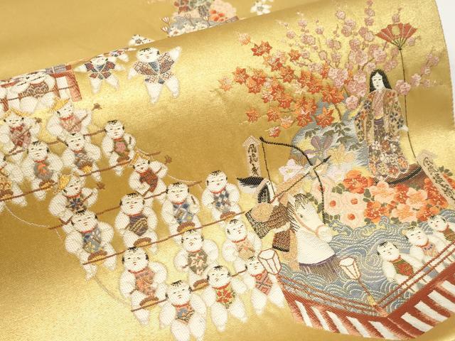平和屋本店●太鼓柄袋帯　作家物　人物文　本金箔　金泥箔　正絹　逸品　未使用　CABH6232tx