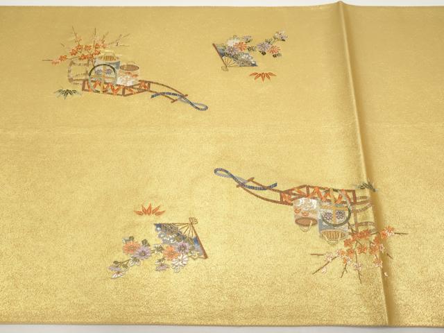 平和屋本店●太鼓柄袋帯　作家物　人物文　本金箔　金泥箔　正絹　逸品　未使用　CABH6232tx