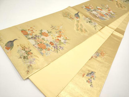平和屋本店●六通柄袋帯　唐織　花車孔雀絵文　本金箔　金泥箔　正絹　逸品　CABH6233tx