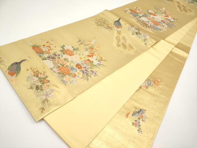 平和屋本店●六通柄袋帯　唐織　花車孔雀絵文　本金箔　金泥箔　正絹　逸品　CABH6233tx