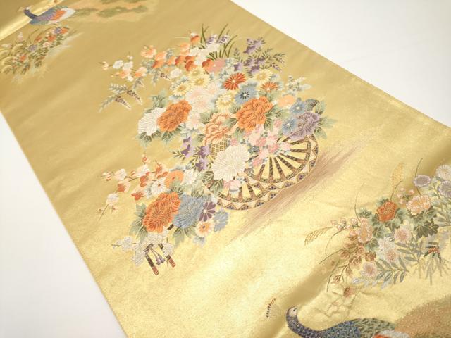 平和屋本店●六通柄袋帯　唐織　花車孔雀絵文　本金箔　金泥箔　正絹　逸品　CABH6233tx
