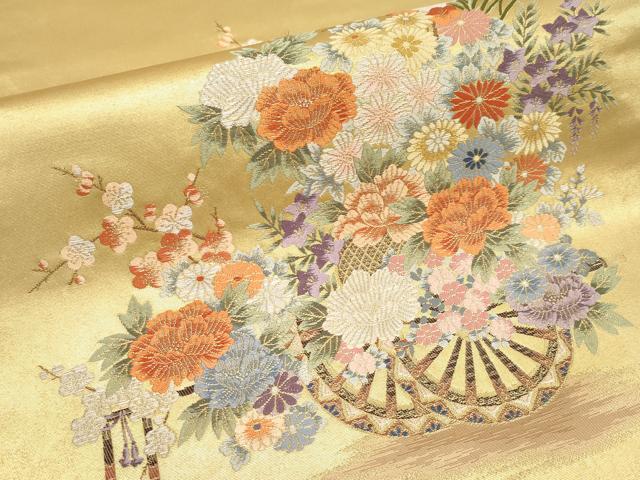 平和屋本店○六通柄袋帯 唐織 花車孔雀絵文 本金箔 金泥