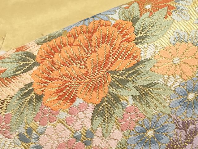 平和屋本店○六通柄袋帯 唐織 花車孔雀絵文 本金箔 金泥