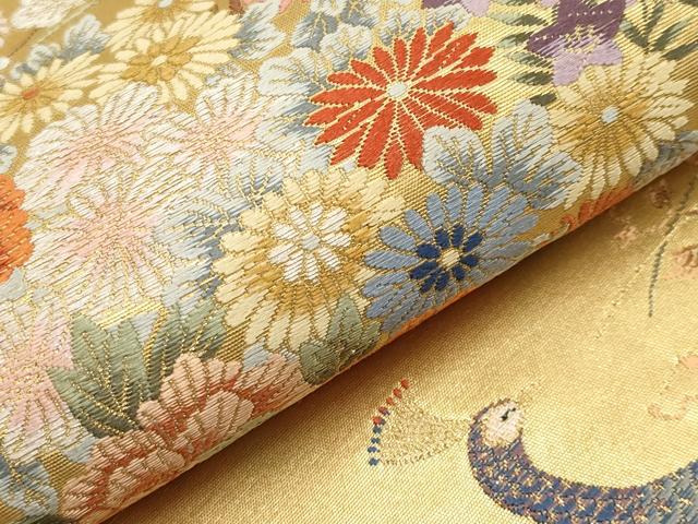平和屋本店○六通柄袋帯 唐織 花車孔雀絵文 本金箔 金泥