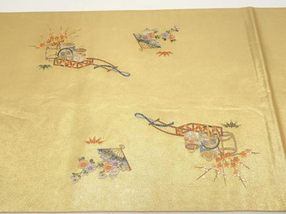平和屋本店●六通柄袋帯　唐織　花車孔雀絵文　本金箔　金泥箔　正絹　逸品　CABH6233tx