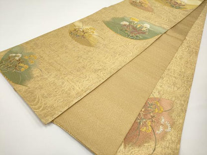 平和屋本店●六通柄袋帯　唐織　光琳秋草文　本金泥箔　正絹　逸品　CABH6280tx