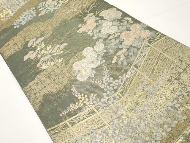 平和屋着物＊夏物 六通柄袋帯 垣根菊萩 金銀糸 正絹 逸品 CABH6289tx