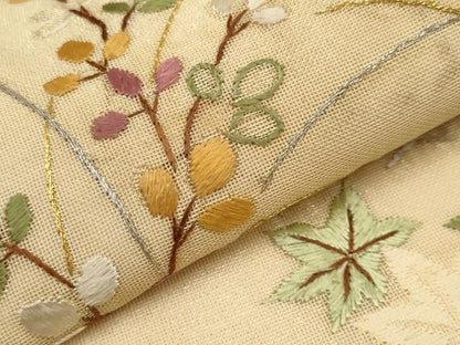 平和屋着物＊夏物　太鼓柄袋帯　総刺繍　流水草花文　金銀糸　正絹　逸品　CABH6298tx