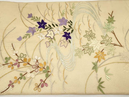 平和屋着物＊夏物　太鼓柄袋帯　総刺繍　流水草花文　金銀糸　正絹　逸品　CABH6298tx