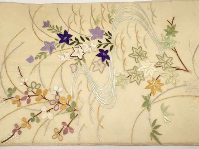 平和屋着物＊夏物　太鼓柄袋帯　総刺繍　流水草花文　金銀糸　正絹　逸品　CABH6298tx
