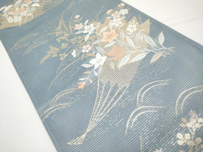 平和屋着物＊夏物　六通柄袋帯　唐織　扇面花文　金銀糸　正絹　逸品　CABH6303tx