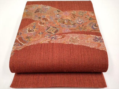 平和屋着物＊夏物　太鼓柄袋帯　櫛織　宝尽くし草花文　正絹　逸品　未使用　CABH6304tx