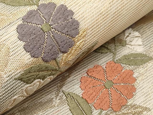 平和屋着物＊夏物　六通柄袋帯　唐織　花筏文　金糸　正絹　逸品　未使用　CABH6308tx