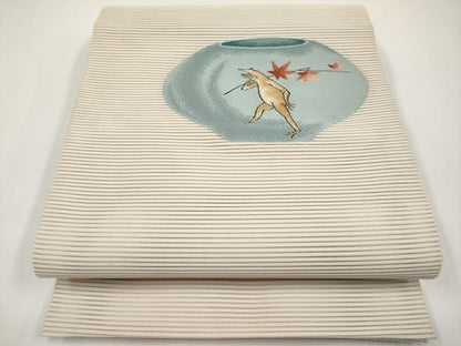 平和屋着物＊夏物　西陣　八寸名古屋帯　絽綴れ　鳥獣戯画　金糸　証紙付き　正絹　逸品　CABH6321tx