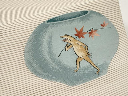 平和屋着物＊夏物　西陣　八寸名古屋帯　絽綴れ　鳥獣戯画　金糸　証紙付き　正絹　逸品　CABH6321tx