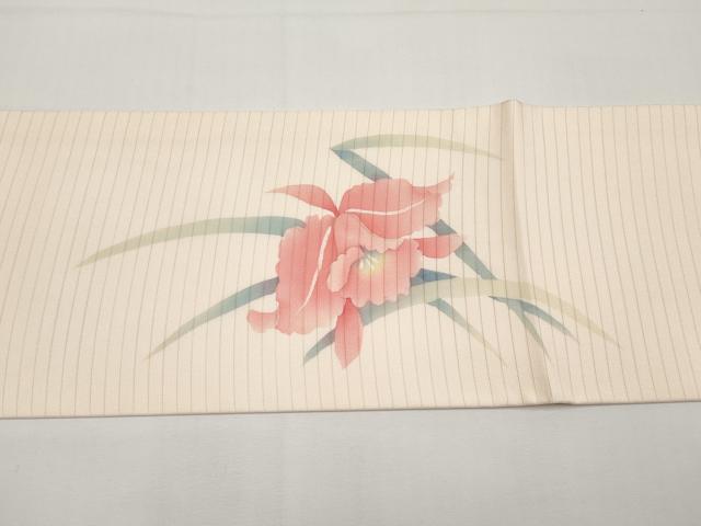 平和屋着物＊夏物　絽塩瀬　九寸名古屋帯　ろうけつ染め　百合　正絹　逸品　CABH6327tx