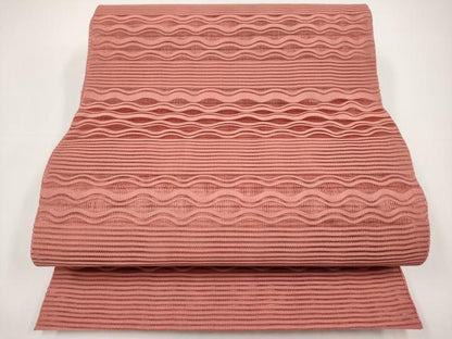平和屋着物＊夏物　八寸名古屋帯　絽綴れ　よろけ縞　淺緋色　正絹　逸品　未使用　CABH6330tx