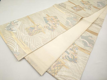 平和屋着物＊夏物　六通柄袋帯　色紙重ね吉祥花文　金銀糸　正絹　逸品　未使用　CABH6332tx