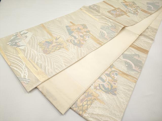 平和屋着物＊夏物　六通柄袋帯　色紙重ね吉祥花文　金銀糸　正絹　逸品　未使用　CABH6332tx