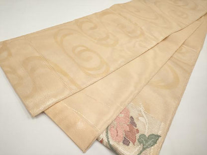 平和屋着物＊夏物　太鼓柄袋帯　色紙花唐草文　銀糸　正絹　逸品　CABH6346tx