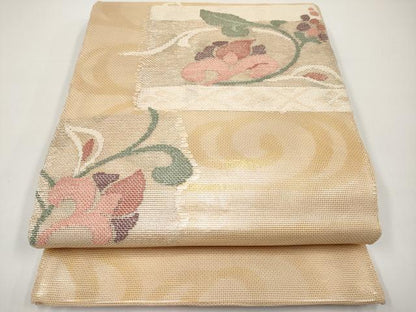 平和屋着物＊夏物　太鼓柄袋帯　色紙花唐草文　銀糸　正絹　逸品　CABH6346tx