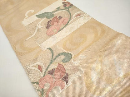 平和屋着物＊夏物　太鼓柄袋帯　色紙花唐草文　銀糸　正絹　逸品　CABH6346tx