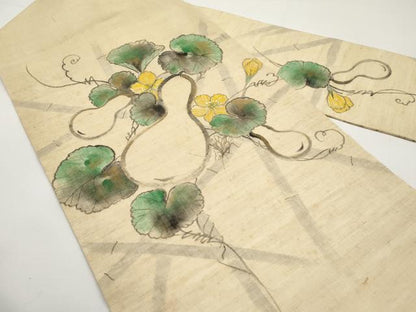 平和屋着物＊夏物　九寸名古屋帯　作家物　手描き　蔦の葉瓢箪文　麻　逸品　CABH6350tx