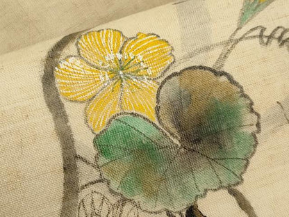 平和屋着物＊夏物　九寸名古屋帯　作家物　手描き　蔦の葉瓢箪文　麻　逸品　CABH6350tx