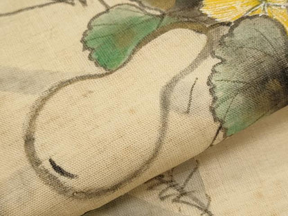 平和屋着物＊夏物　九寸名古屋帯　作家物　手描き　蔦の葉瓢箪文　麻　逸品　CABH6350tx