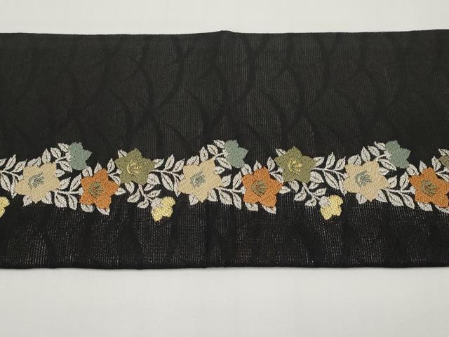 平和屋着物＊夏物　九寸名古屋帯　桔梗　黒地　金銀糸　正絹　逸品　CABH6351tx