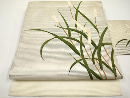 平和屋着物＊夏物　九寸名古屋帯　稲穂　銀糸　正絹　逸品　CABH6352tx