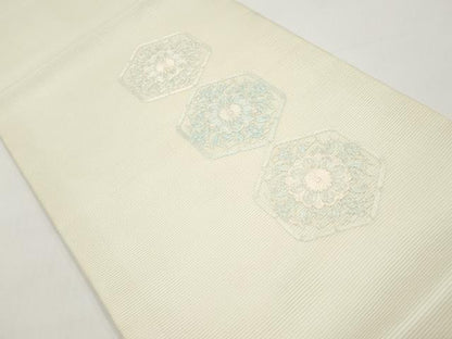 平和屋着物＊夏物　九寸開き名古屋帯　総刺繍　亀甲花文　正絹　逸品　CABH6358tx