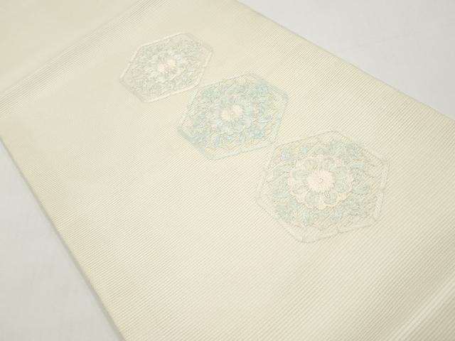 平和屋着物＊夏物　九寸開き名古屋帯　総刺繍　亀甲花文　正絹　逸品　CABH6358tx