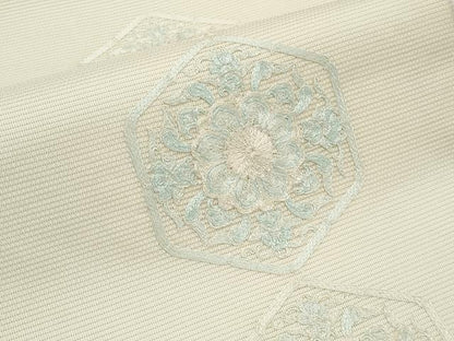 平和屋着物＊夏物　九寸開き名古屋帯　総刺繍　亀甲花文　正絹　逸品　CABH6358tx