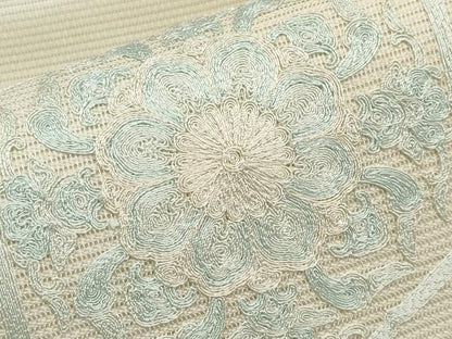 平和屋着物＊夏物　九寸開き名古屋帯　総刺繍　亀甲花文　正絹　逸品　CABH6358tx