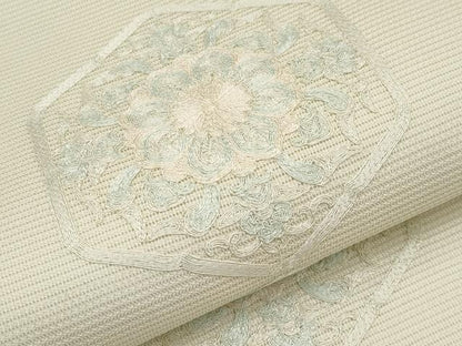平和屋着物＊夏物　九寸開き名古屋帯　総刺繍　亀甲花文　正絹　逸品　CABH6358tx