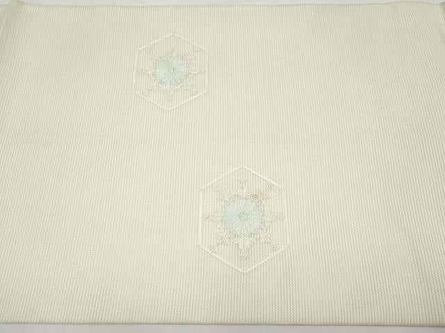 平和屋着物＊夏物　九寸開き名古屋帯　総刺繍　亀甲花文　正絹　逸品　CABH6358tx