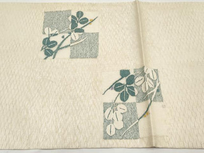 平和屋着物＊夏物　太鼓柄袋帯　すくい織　市松枝葉文　正絹　逸品　CABH6362tx