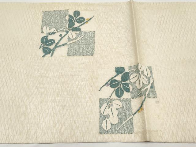 平和屋着物＊夏物　太鼓柄袋帯　すくい織　市松枝葉文　正絹　逸品　CABH6362tx