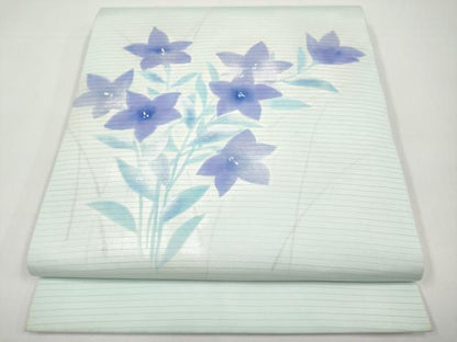 平和屋着物＊夏物　絽塩瀬　九寸開き名古屋帯　手描き　桔梗　銀彩　正絹　逸品　CABH6379tx