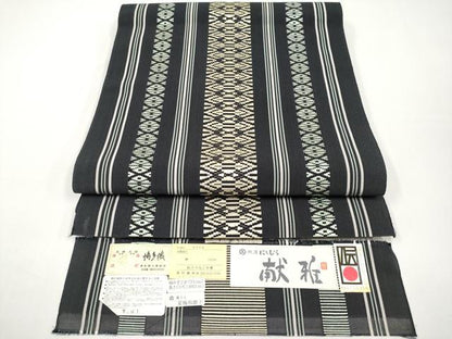 平和屋着物＊夏物 本場筑前博多織 八寸名古屋帯 献雅 紗献上 黒地 夏梅和歌子作 西村織物謹製 博多金ラベル 証紙付き 正絹 逸品 CABH6381tx
