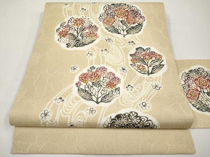 平和屋着物＊夏物　九寸名古屋帯　型染　花丸文　正絹　逸品　未使用　CABH6387tx