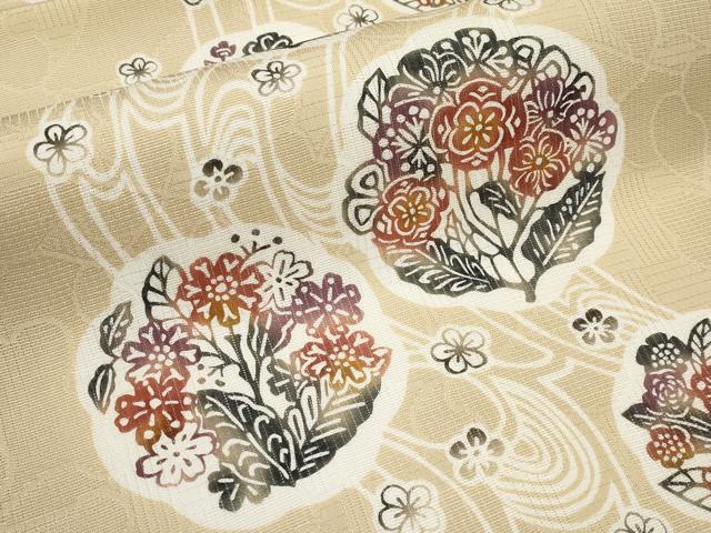 平和屋着物＊夏物　九寸名古屋帯　型染　花丸文　正絹　逸品　未使用　CABH6387tx