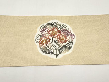 平和屋着物＊夏物　九寸名古屋帯　型染　花丸文　正絹　逸品　未使用　CABH6387tx