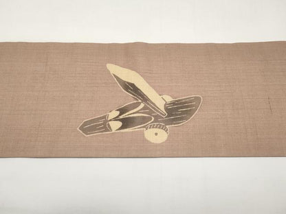 平和屋着物＊夏物　九寸名古屋帯　型染　抽象文　麻　逸品　CABH6388tx